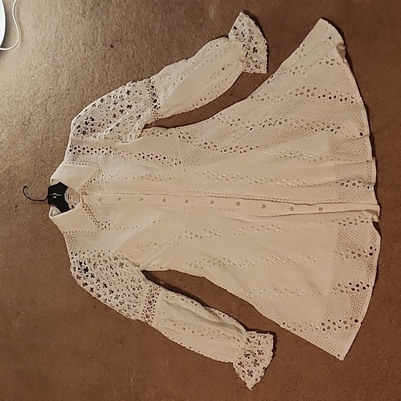 RIVER ISLAND WHITE LONG SLEEVE PEARL BUTTON BRODERIE DRESS Size 8 - Picture 5 of 9